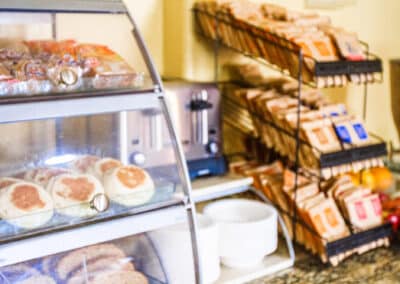 First Choice Inn's breakfast bar with a wide range of pastry, tea and coffee