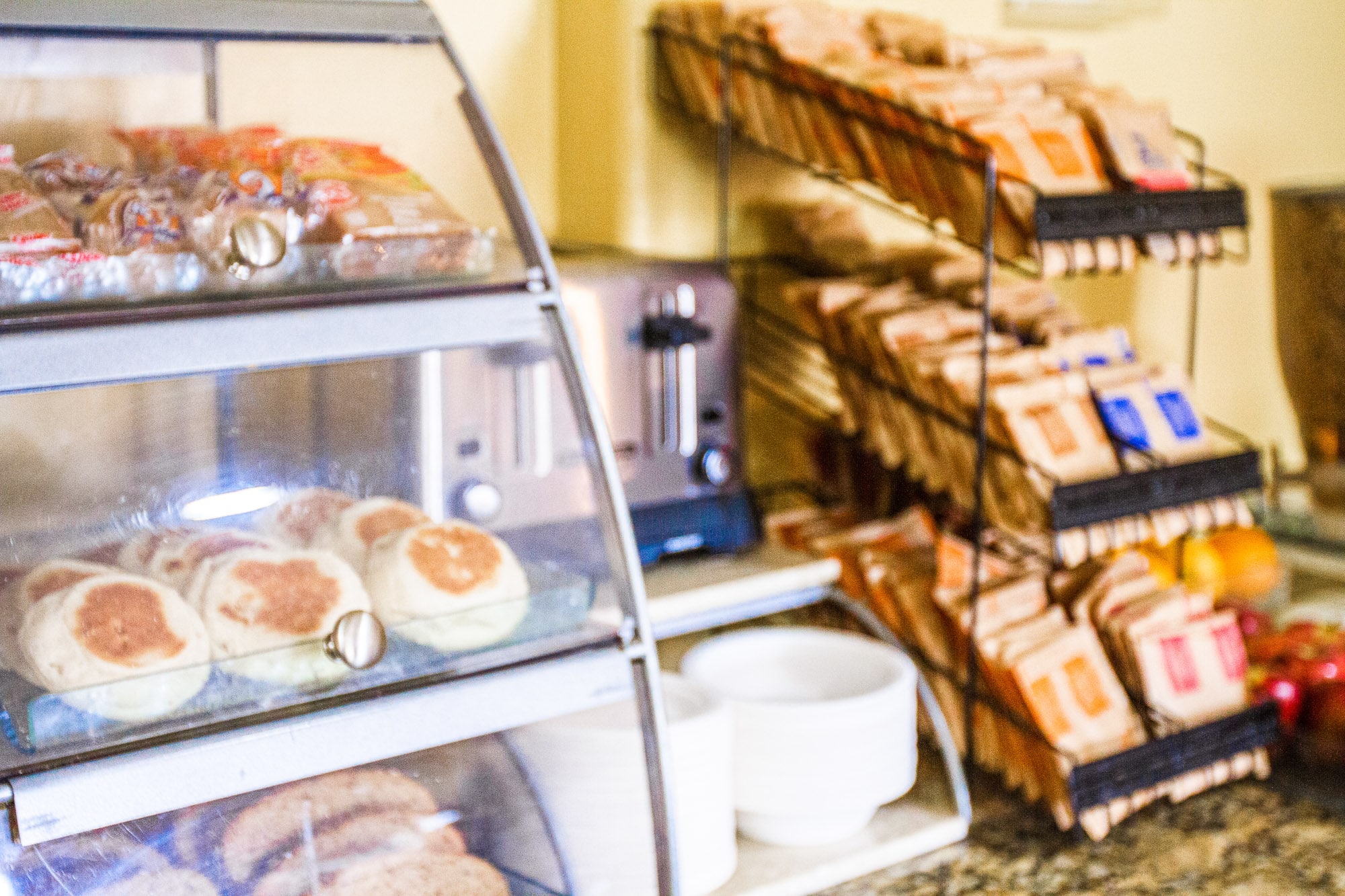 First Choice Inn's breakfast bar with a wide range of pastry, tea and coffee